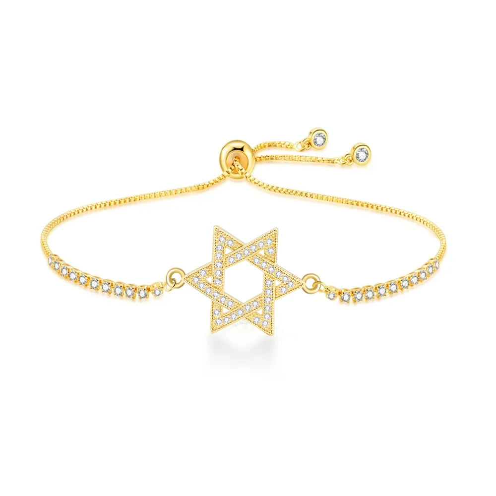 White Cubic Zirconia Star of David Charm Bracelet - Six-Point Jewish Design