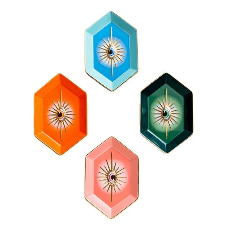 Creative Colorful Hexagonal Eye Tray – Ceramic Jewelry Storage