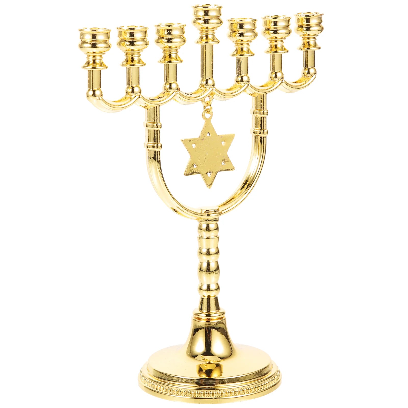 Gold Seven-Headed Menorah Candlestick Holder