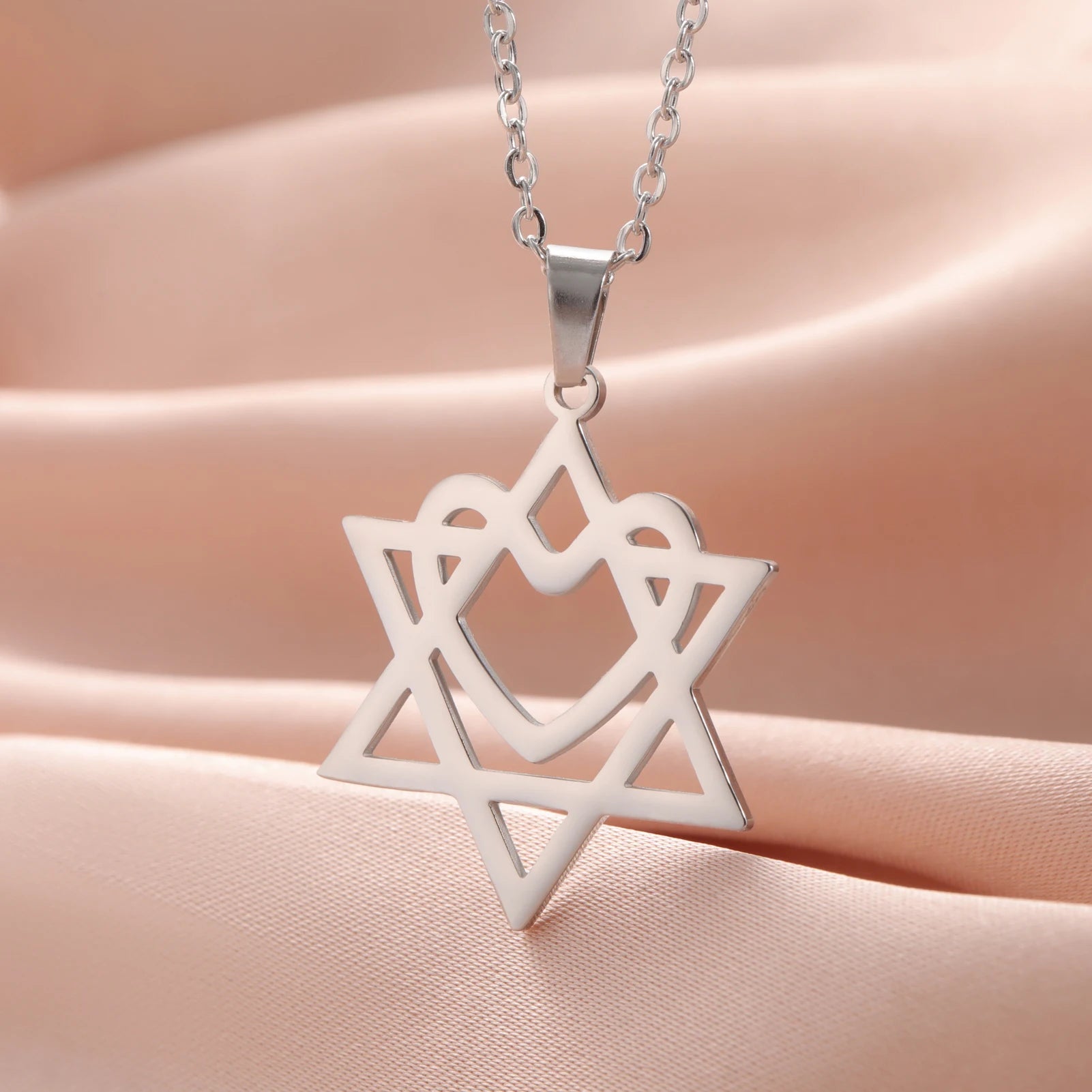 Stainless Steel Star of David Heart Necklace