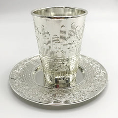 Kiddush Cup and Tray - Metal Wine Cup for Shabbat, Havdalah, and Jewish Holidays