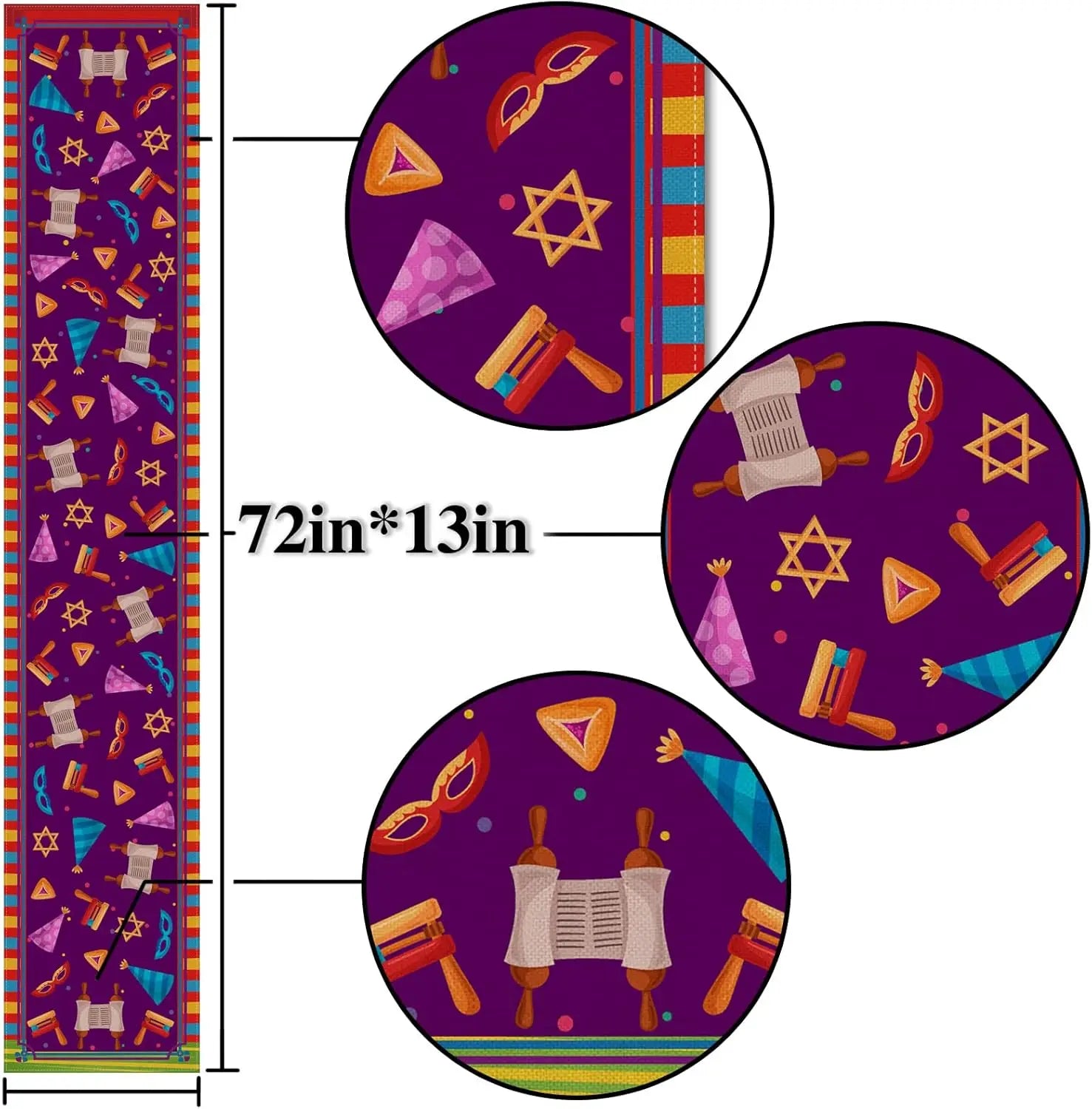 Rustic Purim Table Runner – Farmhouse Linen Jewish Holiday Decoration for Dining & Parties