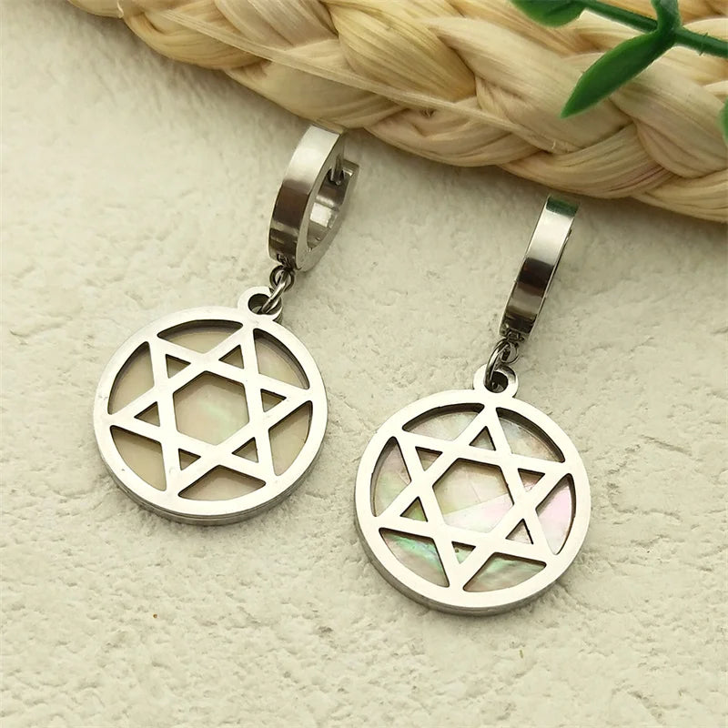 Star of David Drop Earrings for Women - Stainless Steel Gold & Silver Color, Round Hexagram Pendant, Party Jewelry Gifts