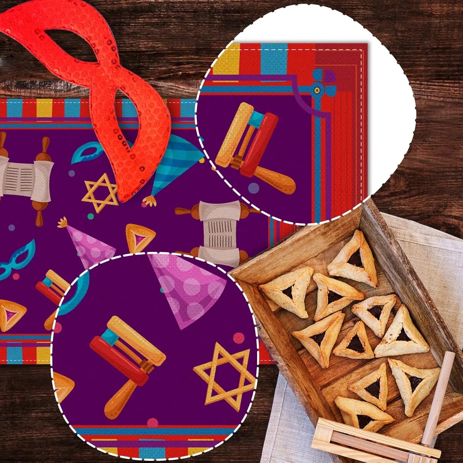 Rustic Purim Table Runner – Farmhouse Linen Jewish Holiday Decoration for Dining & Parties