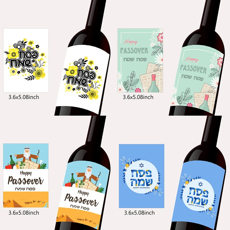 12pcs Happy Passover Wine Bottle Labels – Self-Adhesive Pesach Stickers for Jewish Holiday Party & Gift Decor