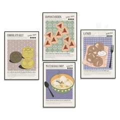 Jewish Food Kitchen Poster – Matzo Ball Soup, Hanukkah Potatoes, Purim Cookies & Chocolate Gel Decor