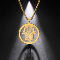 Gold Hamesh Hand Palm Pendant Necklace