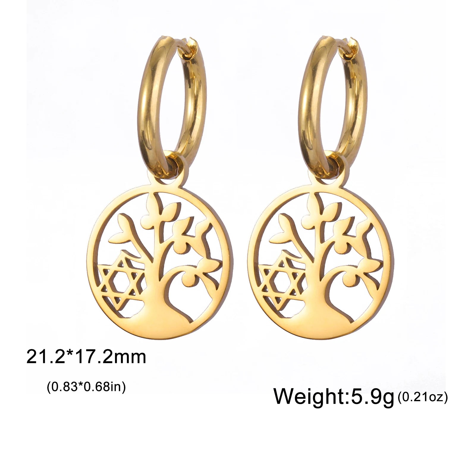 Star of David Dangle Drop Earrings and Tree of Kabbalah Design - Fashion Jewish Jewelry