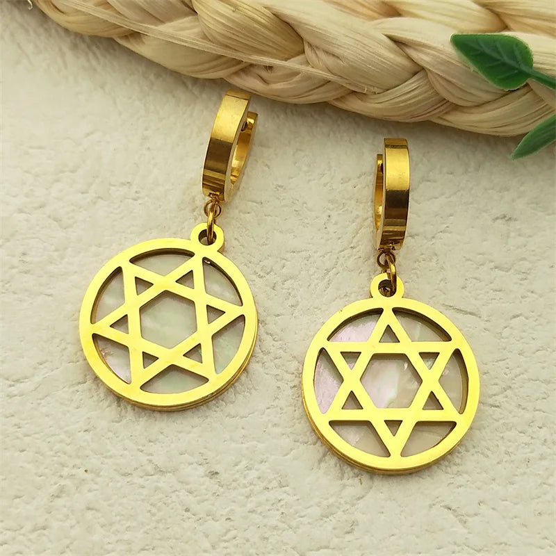 Star of David Drop Earrings for Women - Stainless Steel Gold & Silver Color, Round Hexagram Pendant, Party Jewelry Gifts