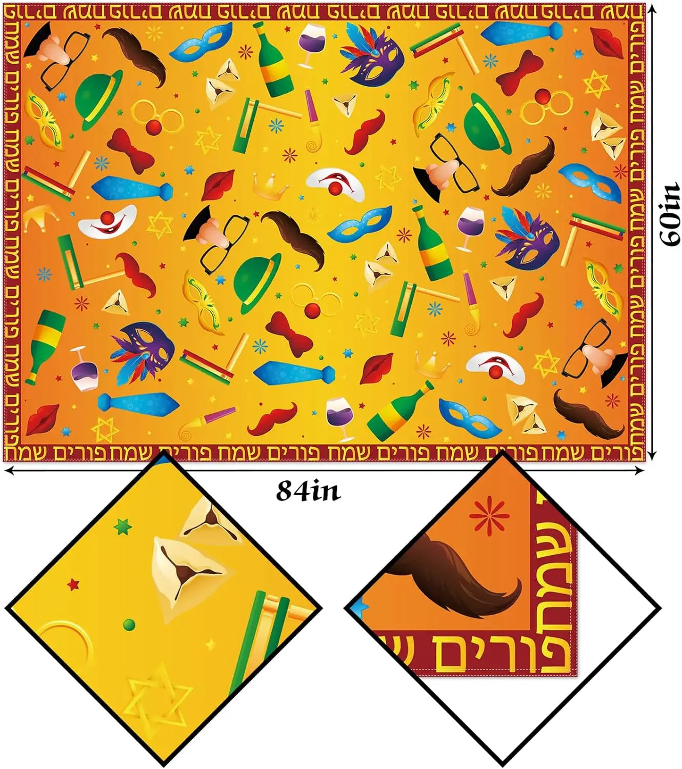 Jewish Purim Tablecloth – Waterproof Washable Rectangle Table Cover for Kitchen & Dining Party Decor