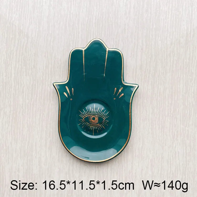 Ceramic Evil Eye Hamsa Hand Jewelry Tray