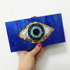 Pearl Blue Colorful Evil Eye Box Clutch