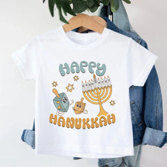 Happy Hanukkah Print Kids Shirt - Chanukah Child Outfit Tops