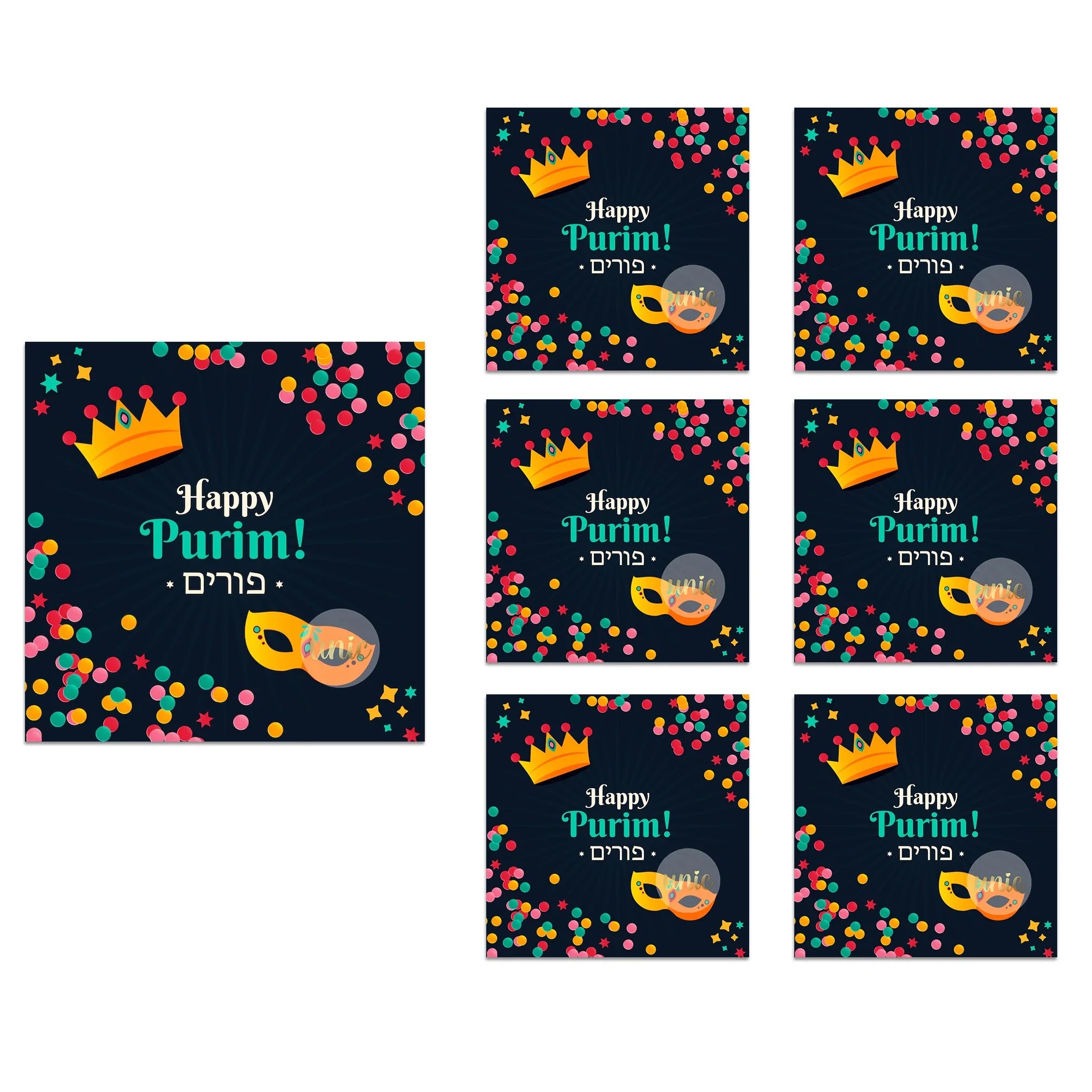 Purim Celebration Stickers – Self-Adhesive Square Labels for Jewish Holiday Gift Bag Decor