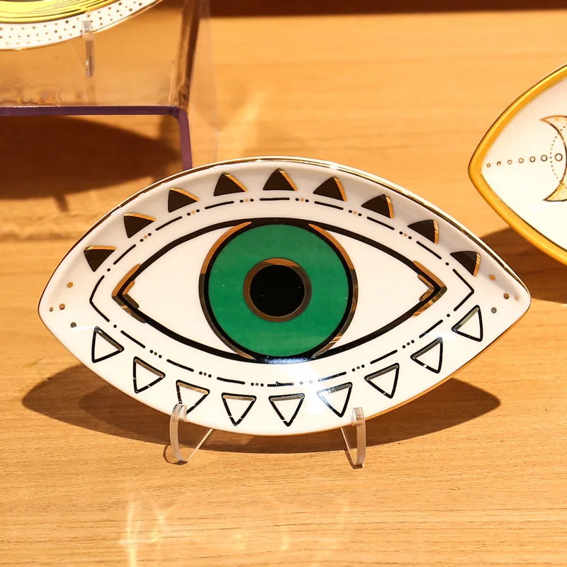 Ceramic Jewelry Tray – Evil Eye Trinket Dish for Rings