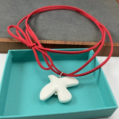 High-Grade White Ceramic Bird Peace Dove Pendant Necklace - Velvet Wax Rope