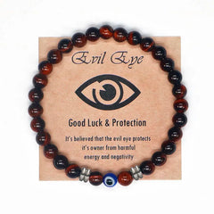 Natural Tiger Eye Beaded Bracelet | Men & Women Turkish Amulet with Blue Evil Eye