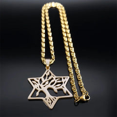 Magen Star of David Tree of Life Necklace - Gold Color Hollow Hexagram Pendant