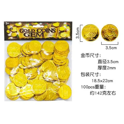 100pcs Hanukkah Gold Coin Plastic Chips