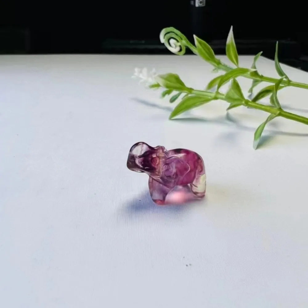 Mini Elephant Carving – Natural Rainbow Fluorite Stone Crystal Figurine