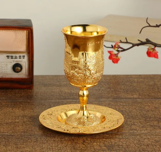 Gold & Silver Plated Kiddush Cup with Saucer