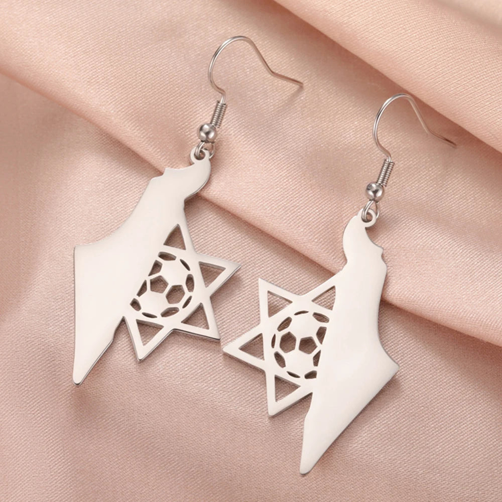 Star of David & Map of Israel Hoop Earrings - Stainless Steel Hexagram Jewelry