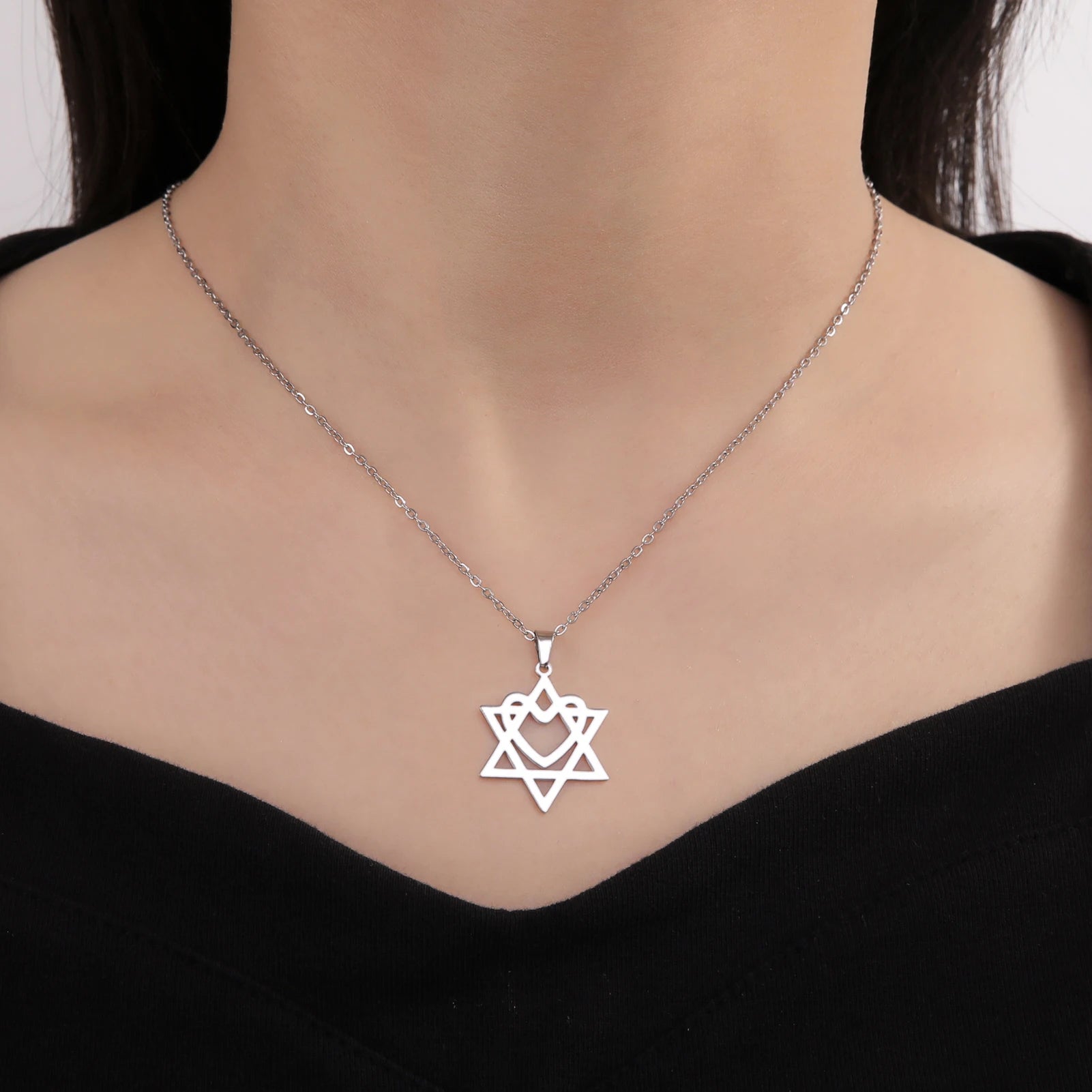 Stainless Steel Star of David Heart Necklace