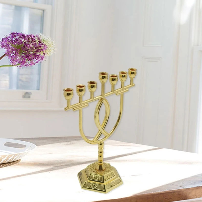 12 Tribes Menorah Jewish 7 Branch Holder Fish Jerusalem Candlestick Religious Decoration