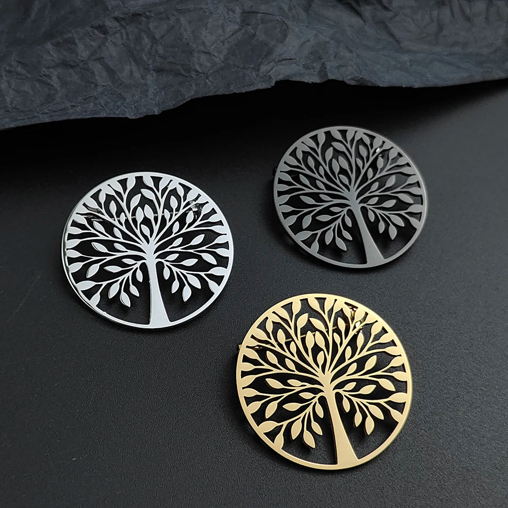 Vintage World Tree Brooch - Stainless Steel Tree of Life