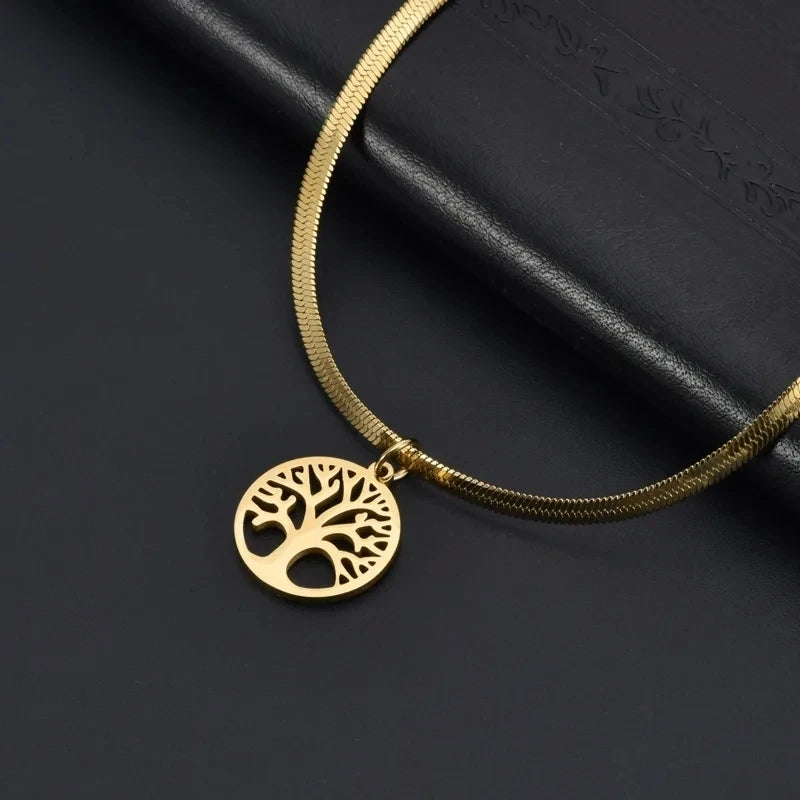 Heart Shaped and Round Tree of Life Necklace