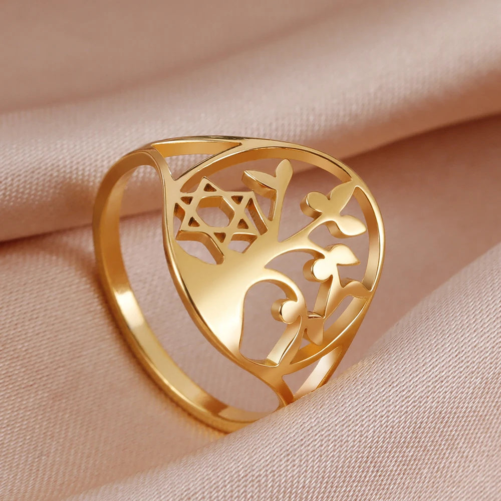 Hexagram Tree of Life Ring - Star of David & Pentagram Kabbalah