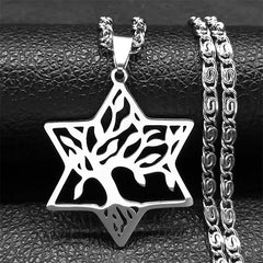 Magen Star of David Tree of Life Necklace - Gold Color Hollow Hexagram Pendant