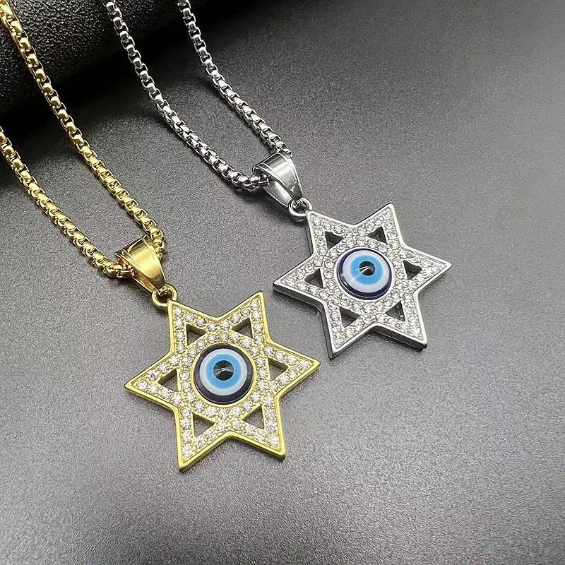 Vintage Punk Evil Eye Hexagram Star Stainless Steel Pendant