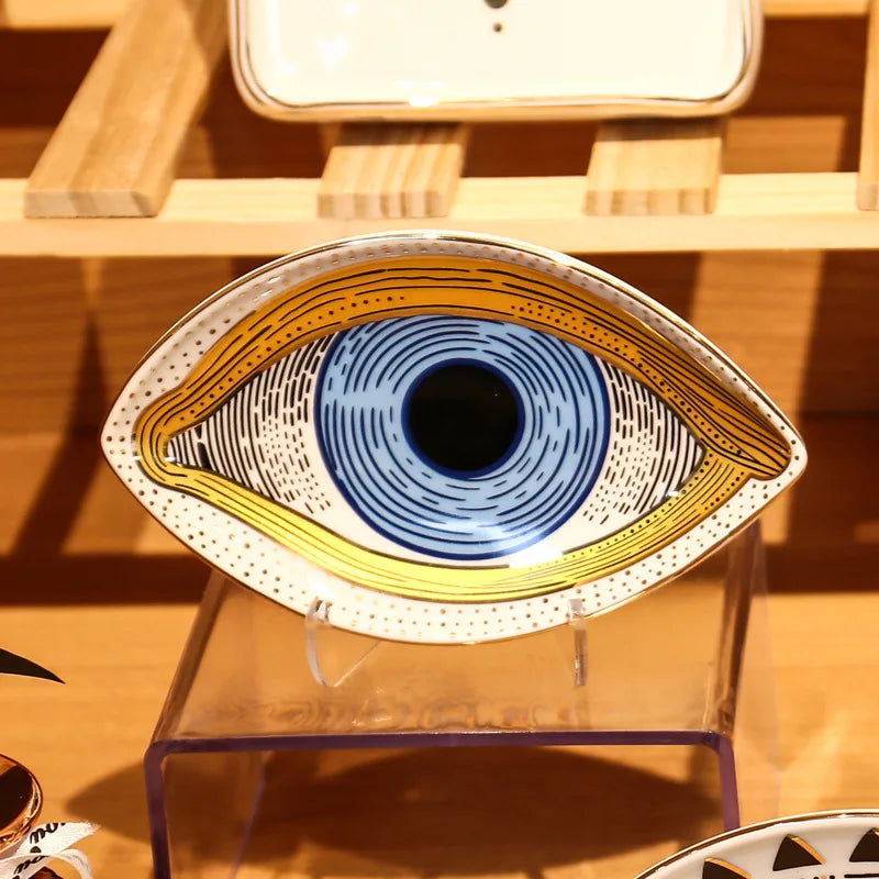 Ceramic Jewelry Tray – Evil Eye Trinket Dish for Rings