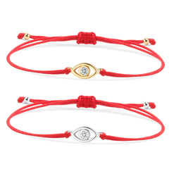 Gold-Plated Evil Eye Charm Bracelet with Red String - Kabbalah Protection