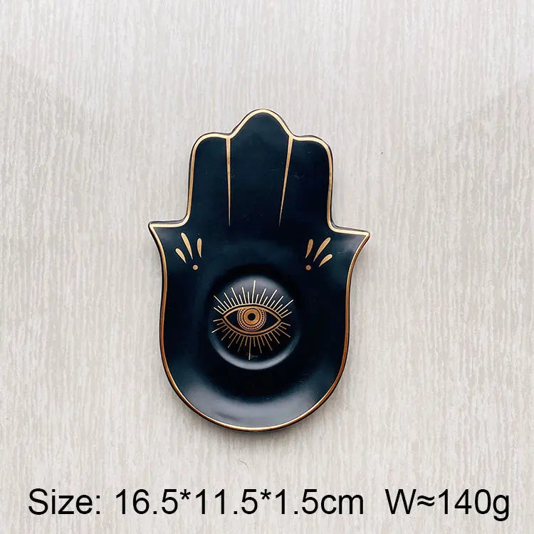 Ceramic Evil Eye Hamsa Hand Jewelry Tray