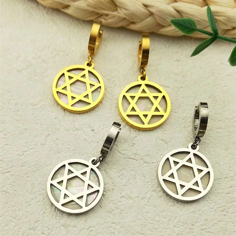 Star of David Drop Earrings for Women - Stainless Steel Gold & Silver Color, Round Hexagram Pendant, Party Jewelry Gifts