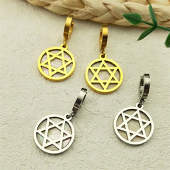 Star of David Drop Earrings for Women - Stainless Steel Gold & Silver Color, Round Hexagram Pendant, Party Jewelry Gifts