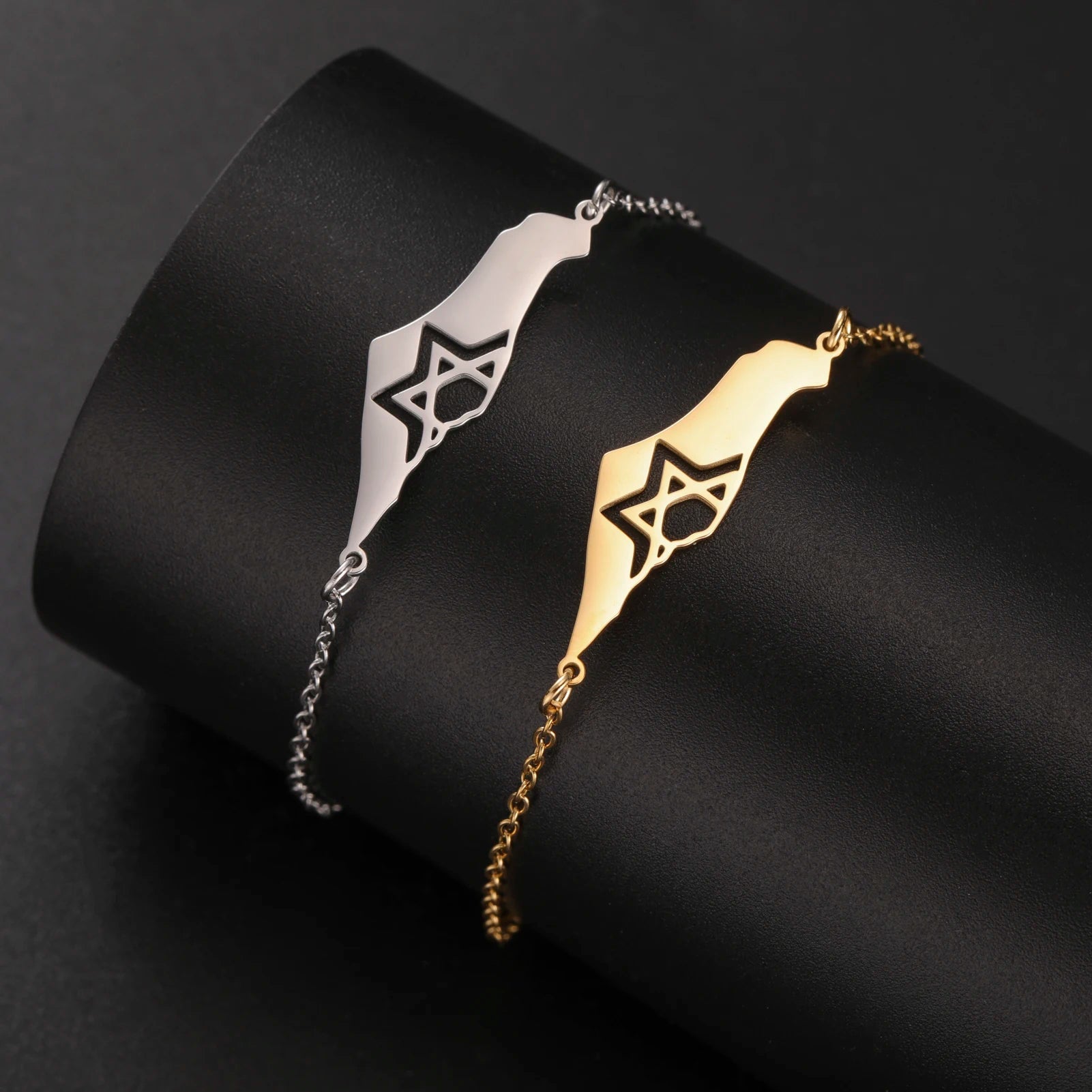 Israel Map & Star of David Bracelet - Stainless Steel Double-Layer Charm