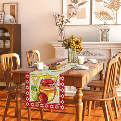 Linen Table Runner Decor for Rosh Hashanah