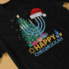 Funny Chrismukkah Harajuku T-Shirt - Happy Hanukkah Pattern Streetwear