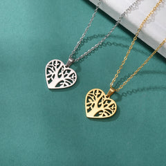 Heart Shaped and Round Tree of Life Necklace