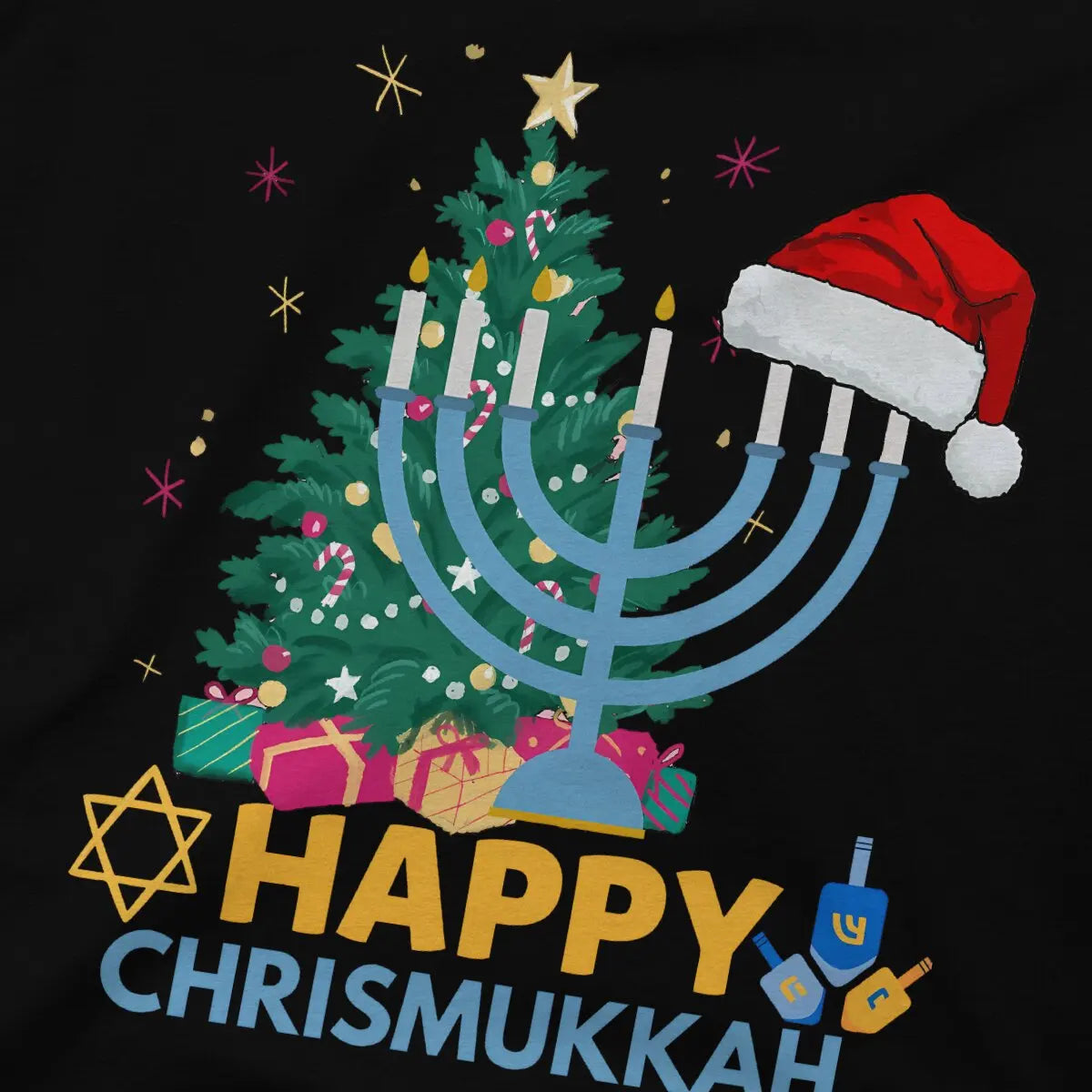 Funny Chrismukkah Harajuku T-Shirt - Happy Hanukkah Pattern Streetwear