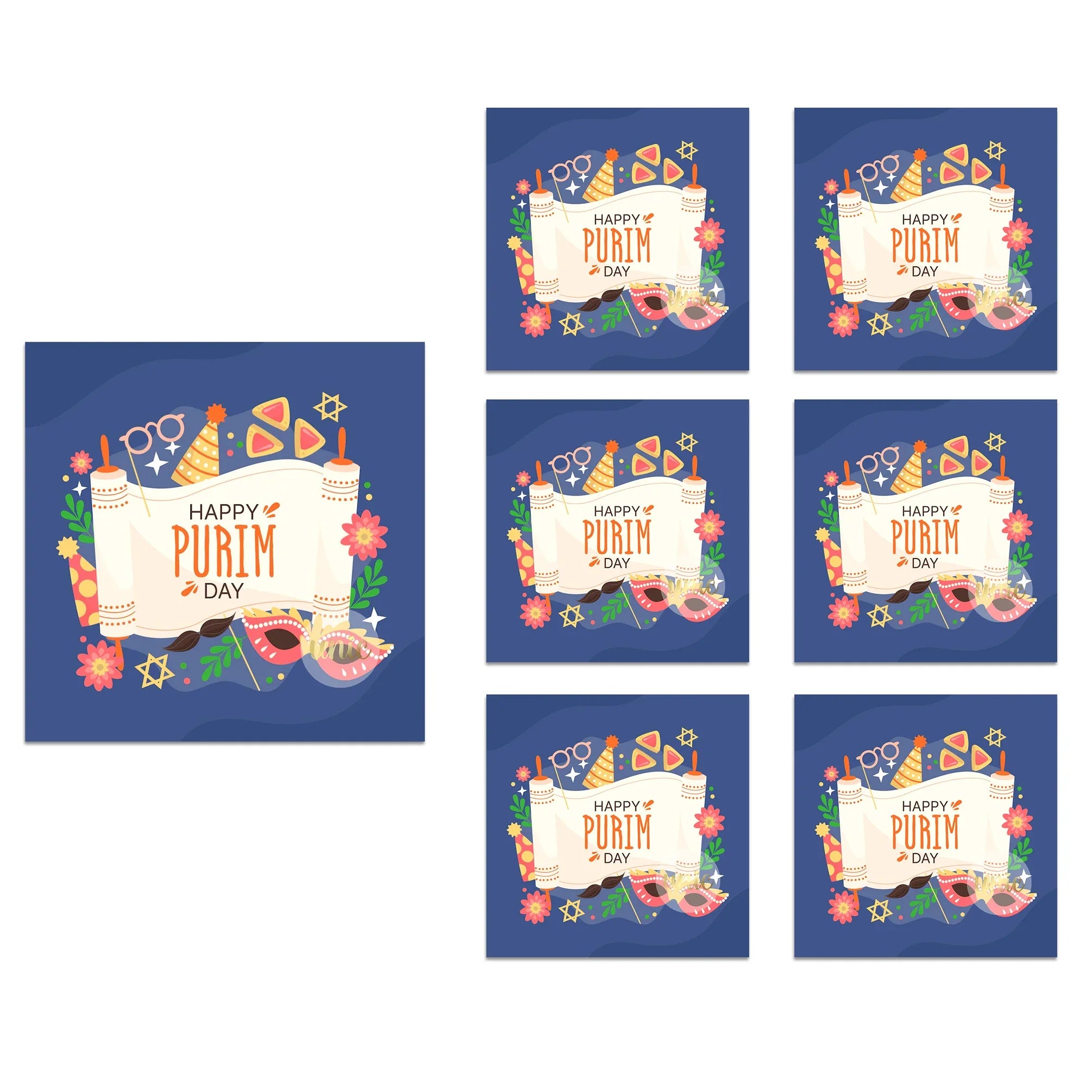 Purim Celebration Stickers – Self-Adhesive Square Labels for Jewish Holiday Gift Bag Decor