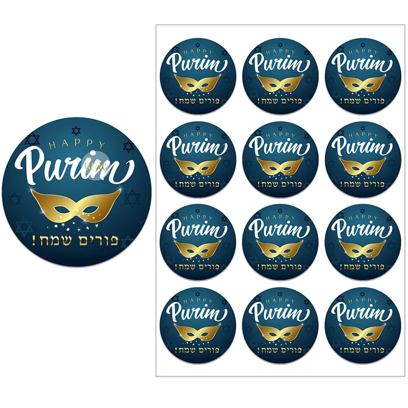 Purim Festival Stickers – Self-Adhesive Hebrew Labels for Party Gift Bag Decor