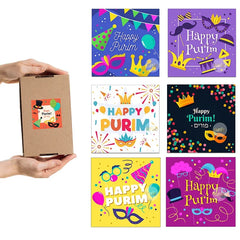 Purim Celebration Stickers – Self-Adhesive Square Labels for Jewish Holiday Gift Bag Decor