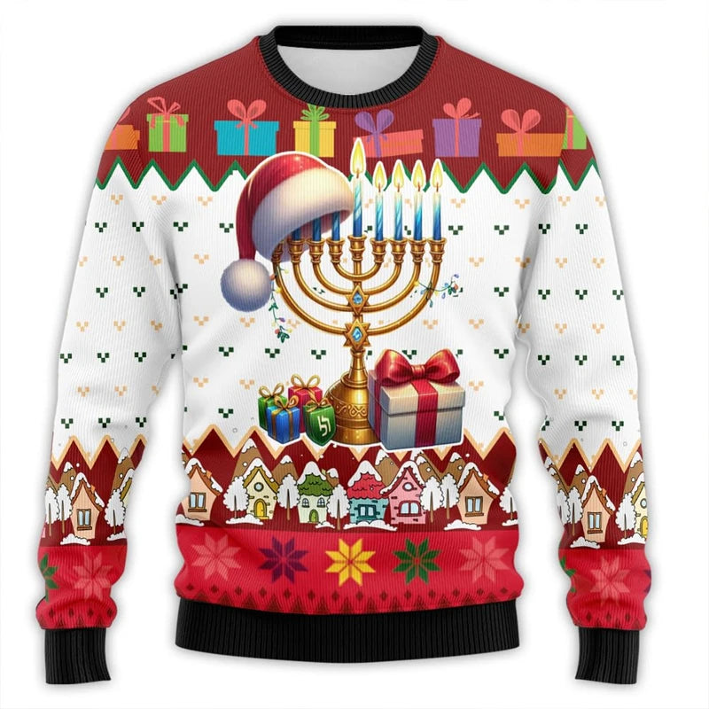 Hanukkah Menorah 3D Printed Christmas Sweater