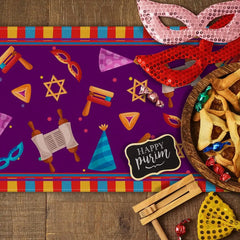 Rustic Purim Table Runner – Farmhouse Linen Jewish Holiday Decoration for Dining & Parties