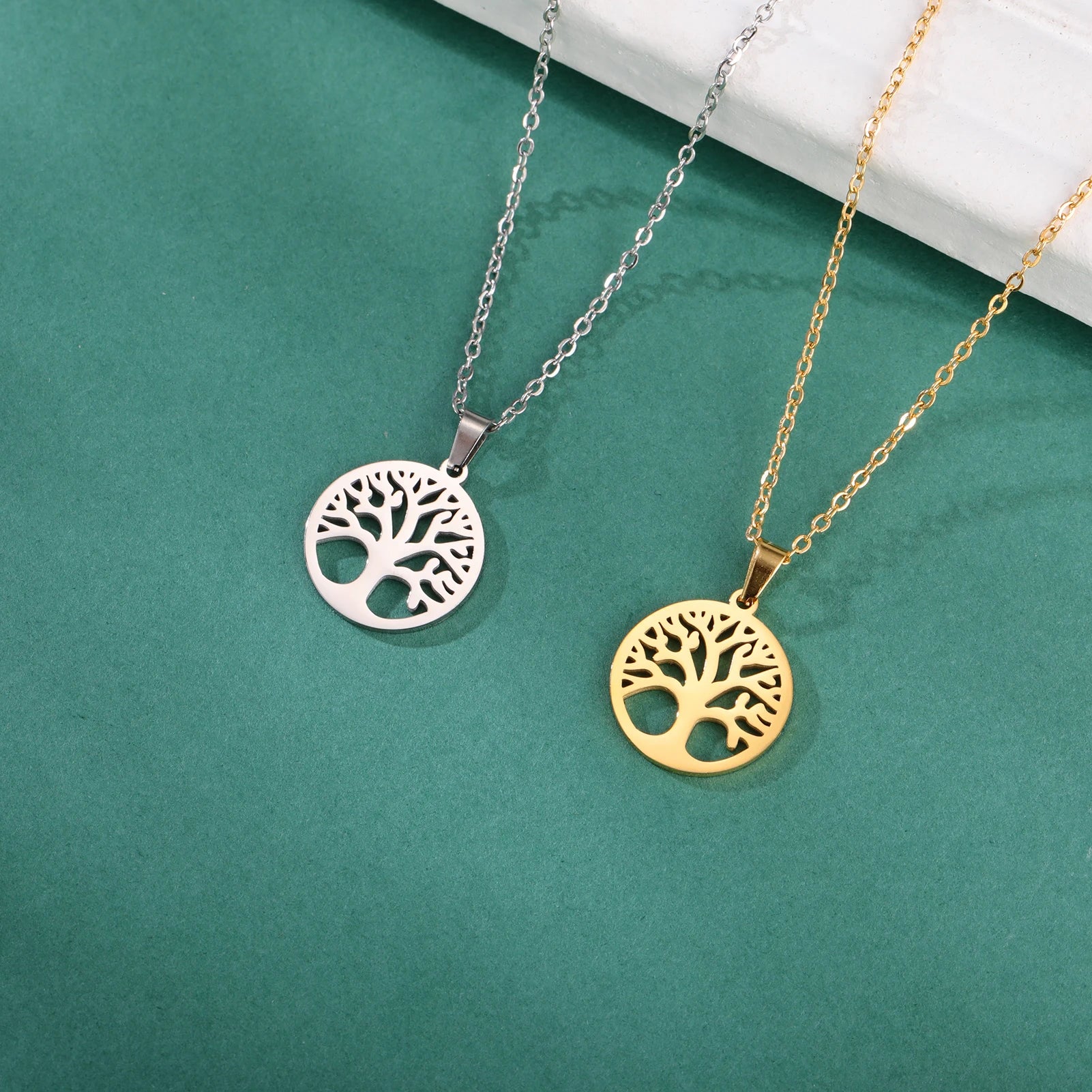 Heart Shaped and Round Tree of Life Necklace