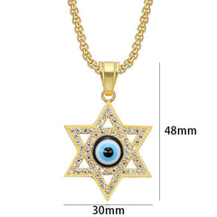 Gold Stainless Steel Evil Eye Star of David Pendant